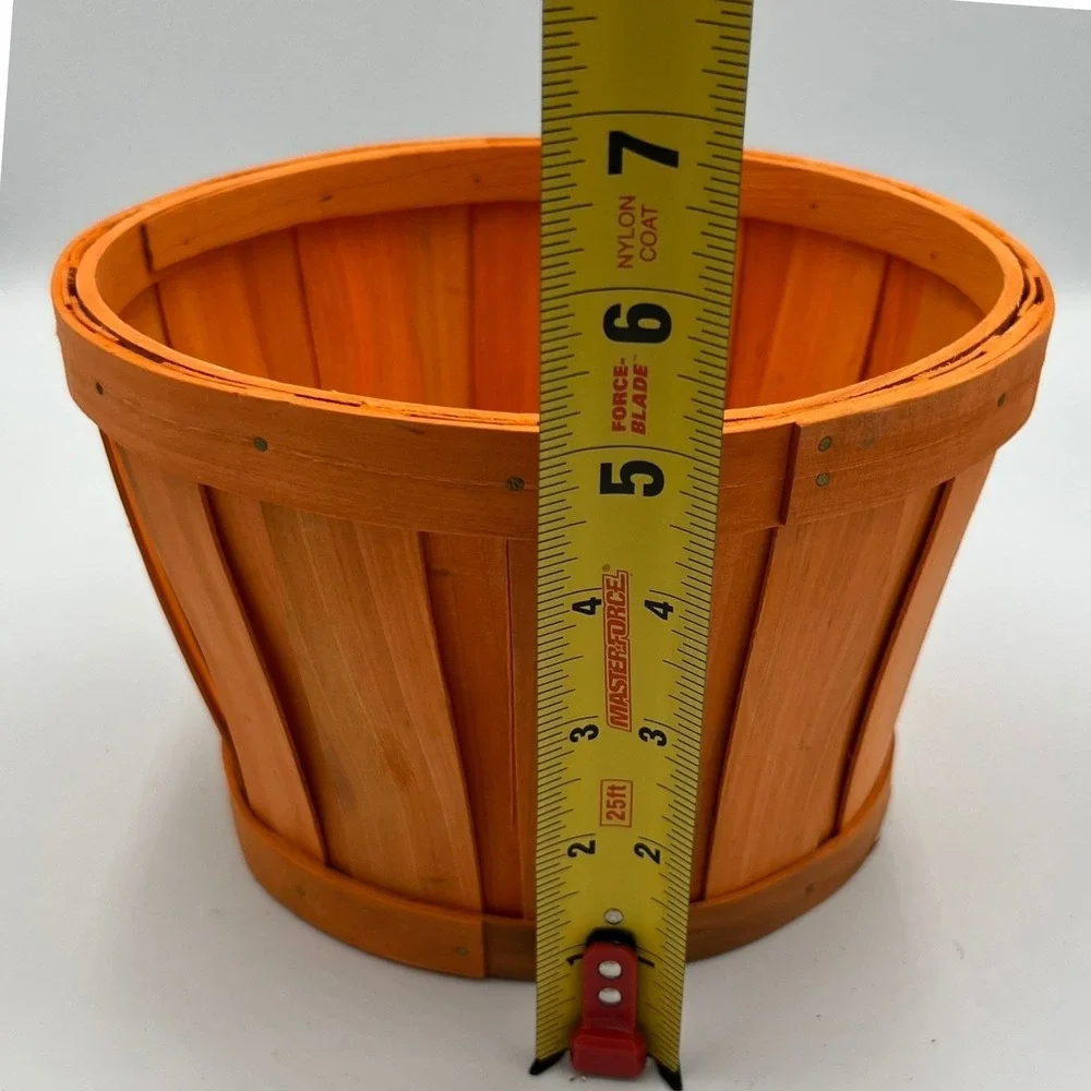 Made For Retail Round Bushel Basket Unisex OS Orange NWOT Wood Slat Rustic